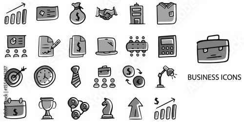 Business simple concept 24 hand drawn Grew color icons set .Vector illustration.	