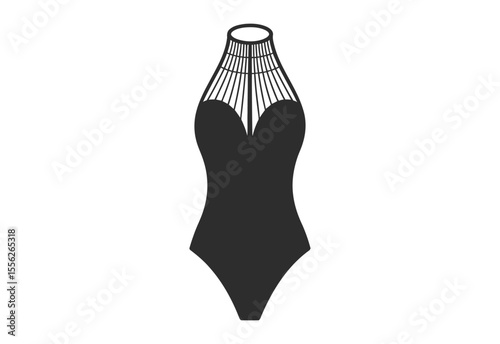 Stylish black one piece swimsuit with a halter neck and unique strap detail