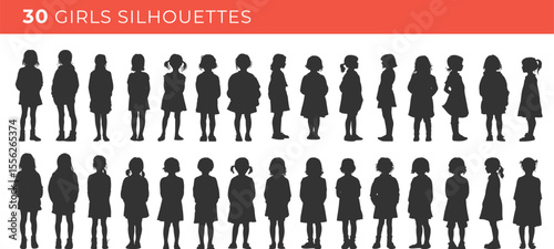 Set silhouettes of girls isolated on transparent background. Vector illustration