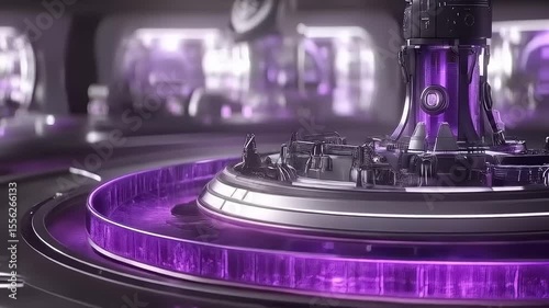 Futuristic Machine with Purple Illumination in a Sci-Fi Technological Setting