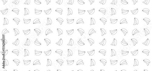 Scatter seamless pattern with banana in outline mode without background. Fruit background design