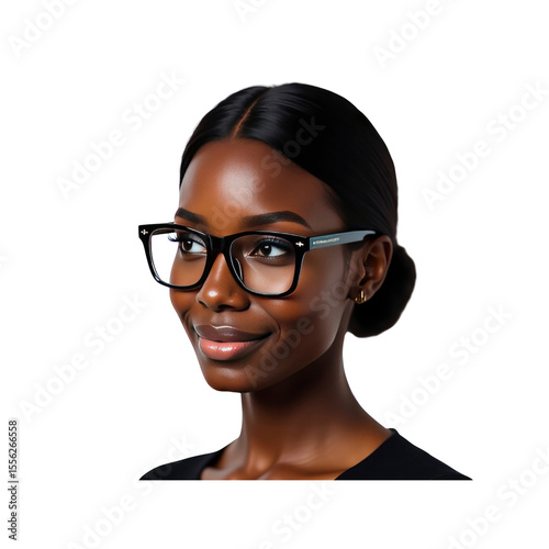 Confident Black Woman with Stylish Black Eyeglasses, Headshot Portrait