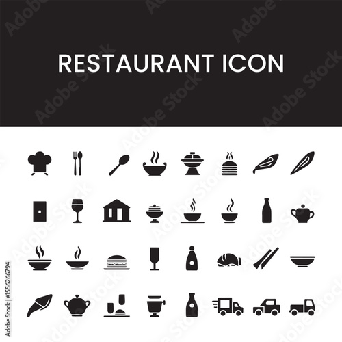 Restaurant Icon Set | Minimal Vector Symbols for Food Menus, Chef Services & Dining Apps. 