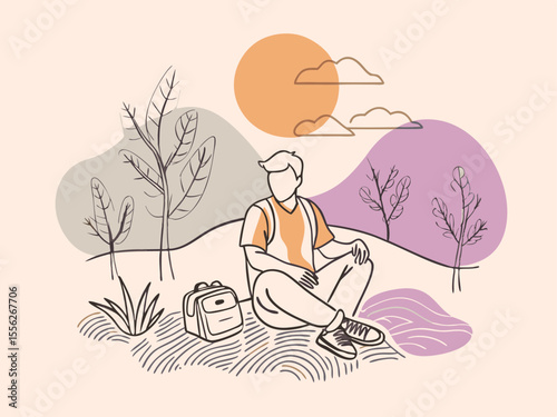 Solo Traveler Sitting in Scenic Nature