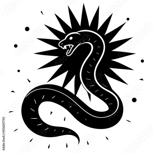 Abstract Black Snake with Spiked Sunburst