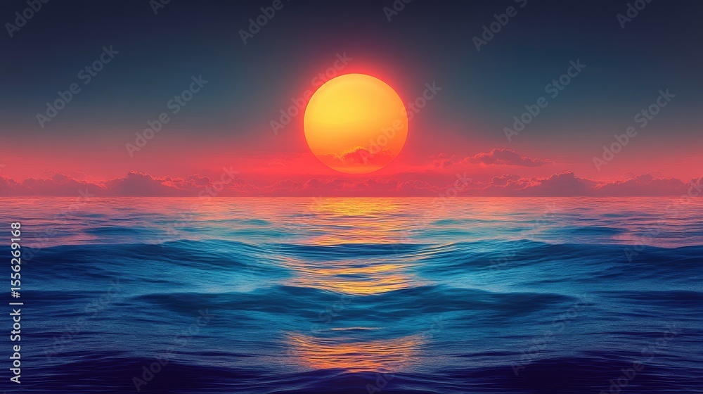 Fototapeta premium Vivid gradient from cool blue to warm orange in smooth waves resembling ocean and sun