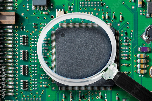 Electronic componensts seen through a magnifying glass