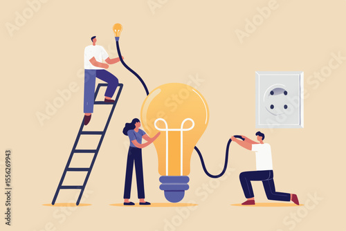 Teamwork and collaboration to achieve a bright idea and innovation