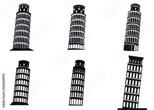 Stylized Silhouettes of the Leaning Tower of Pisa Architectural Wonders
