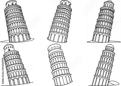 Multiple Leaning Towers of Pisa in a Unique vector silhouettes