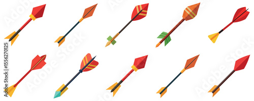 Collection of uniquely stylized arrows with varied design, color, and construction vector illustrations