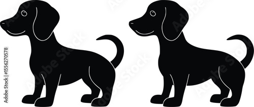 Happy playful vector puppies profile illustration set