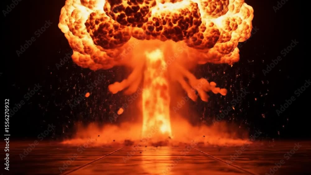 Fiery explosion with shockwave on dark background