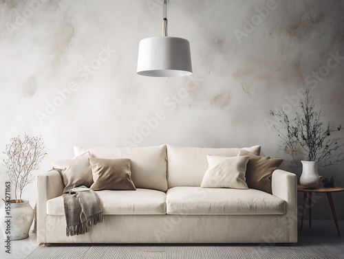 Minimalist interior design with beige couch