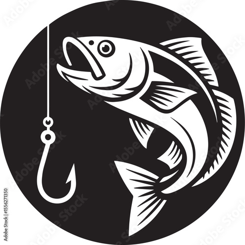 Fishing Hook and Fish Logo Design Vector