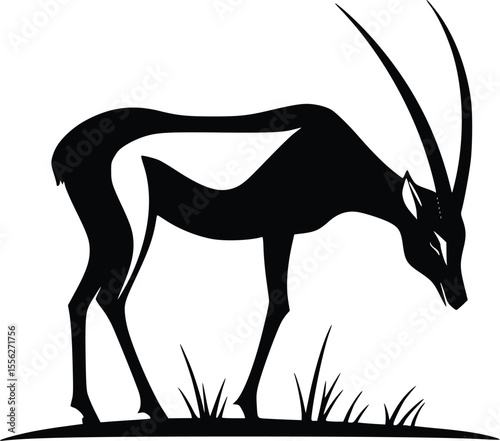 Elegant Sable Antelope Vector Silhouette Grazing Grassland