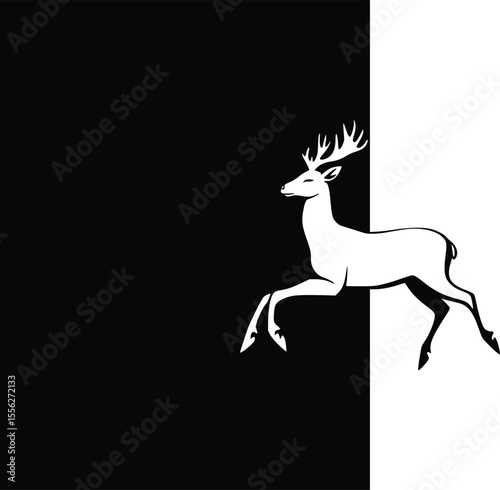 Elegant leaping deer vector illustration monochrome design