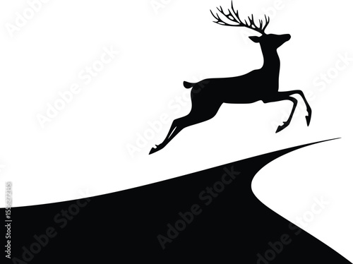 Elegant leaping deer vector silhouette graphic design illustration