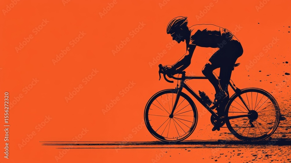 Obraz premium A cyclist in silhouette captures the essence of fitness and sport during a breathtaking sunset scene with vibrant orange tones featuring action shot elements creating an impressive visual impact.