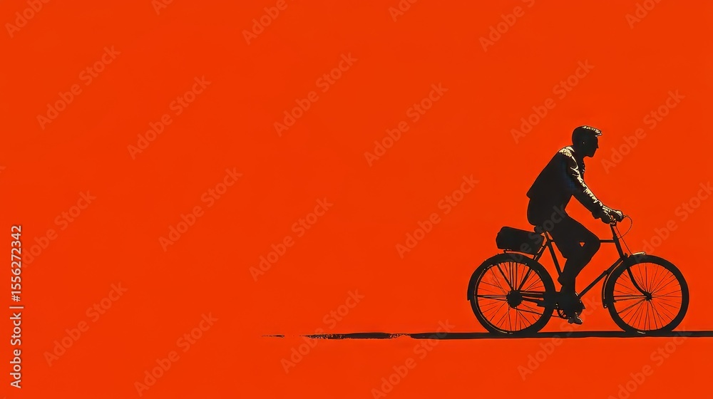 Obraz premium The cyclist's motion-blurred silhouette contrasts sharply with the warm orange hues of the setting sun, highlighting an outdoor activity that is both energetic and well-being-focused.