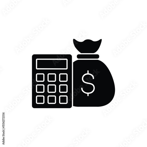 Money Bag and Calculator Icon Solid Style Finance Symbol