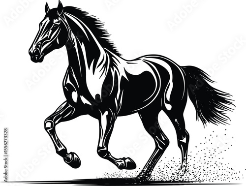 Powerful Vector Illustration Galloping Black Horse Dramatic Style