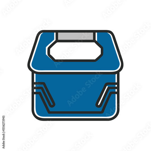 Blue food container with handle in minimalist style  