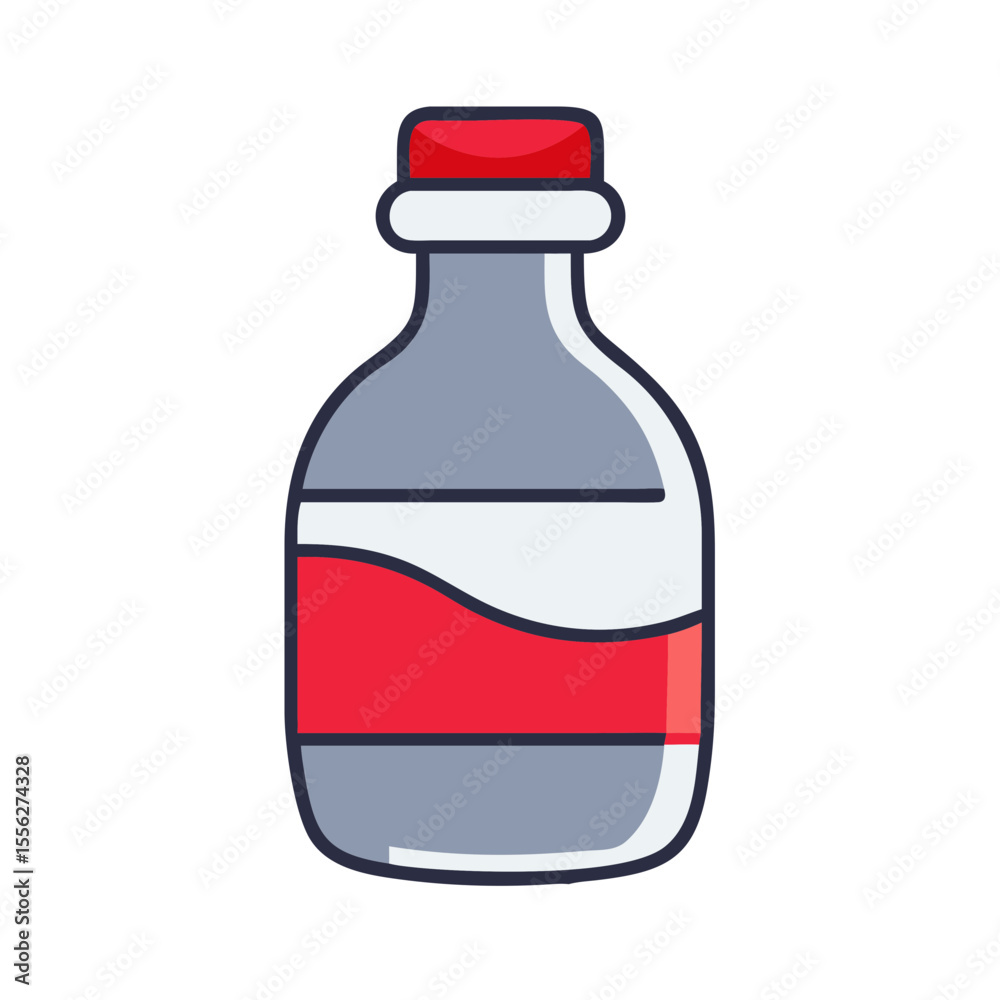 Bottle design with red label and gray body in flat style  