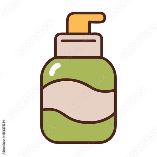 Green cosmetic bottle with a pump dispenser in minimal design  