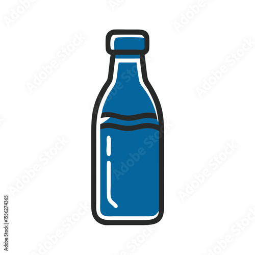 Glass bottle filled with blue liquid in simple flat style  