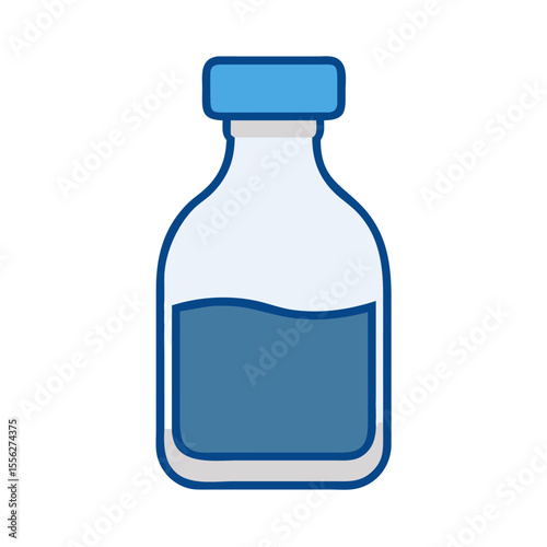 Classic glass bottle filled with blue liquid 