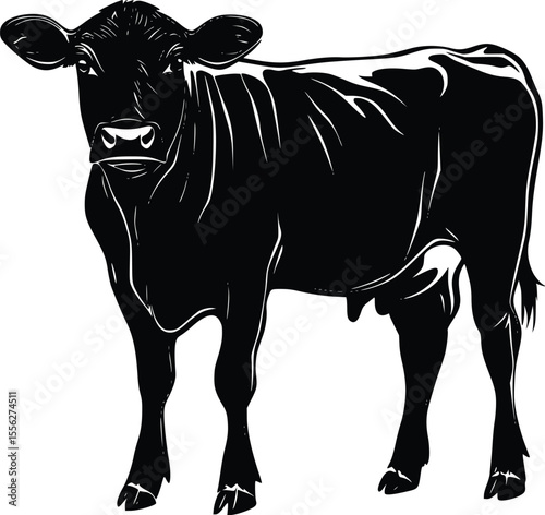 Vector illustration strong black cow silhouette farm animal graphic