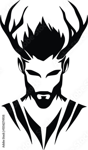 Vector illustration mysterious man antler head strong style graphic design