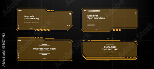 Futurist digital frames on dark background. Heads up display user interface element. Abstract technology banner for presentation.