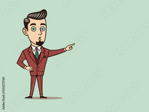 Man points to object and warns, vector illustration