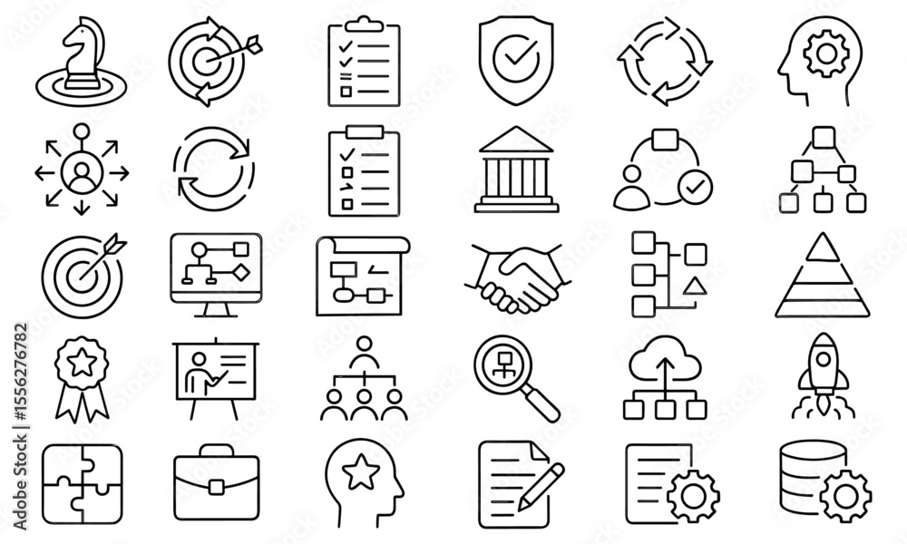 Fototapeta premium Business Architecture Line Editable Icons Set, vector illustration of strategy, methodology, enterprise structure, regulation, process, development, project, management, organization