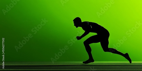 The silhouetted sprinter on the track bursts into motion against a vibrant green light, embodying focus and determination.