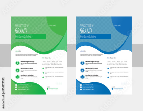 A bundle of 2 templates of different colors a4 flyer template, modern business flyer template,  Business abstract vector template. Brochure design, cover modern layout, annual report, poster,  