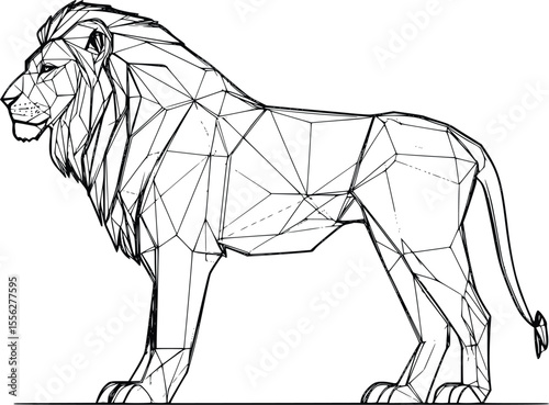 Majestic Lion Vector Illustration Low Poly Style Profile