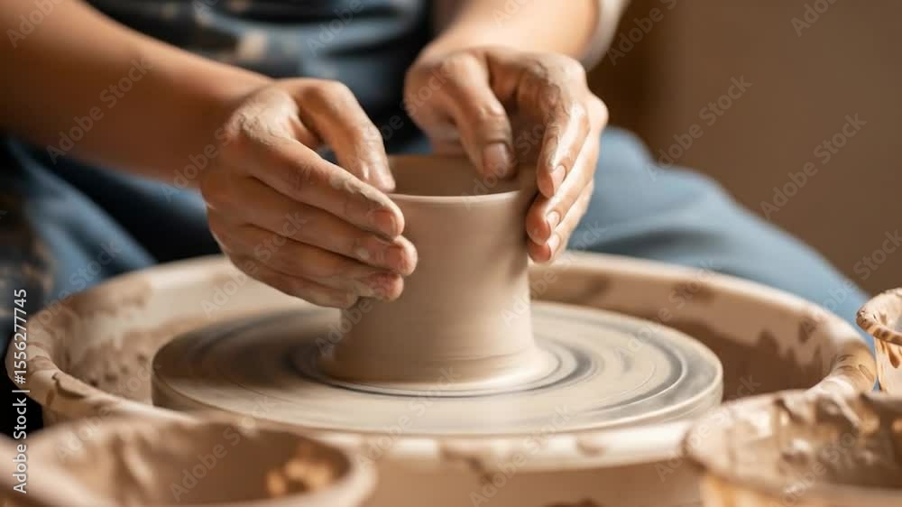 Pottery Wheel in Motion: Shaping Clay into Artful Forms with Skilled Hands Pottery Wheel in Motion: Shaping Clay into Artful Forms with Skilled Hands