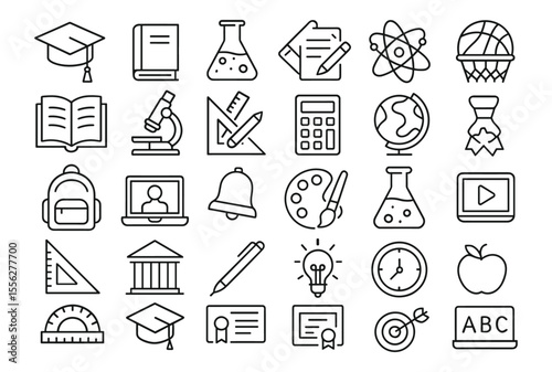 Education Line Editable Icons Set, vector illustration of school, student, learning, science, online, study, graduation, university, teacher, classroom, laptop, book, icon, vector illustration.