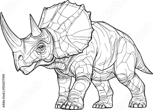 Detailed Triceratops Vector Illustration Line Art Design