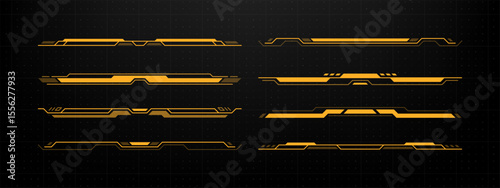 Set of yellow hud frames and borders for modern user interfaces. Futuristic heads up display elements with clean lines for sci fi game.