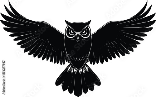 Majestic vector owl illustration powerful wings dark art style
