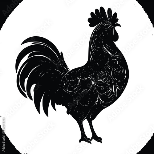 Ornate Rooster Vector Illustration Elegant Silhouette Design