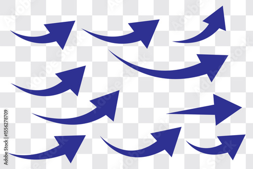 Set of curved arrows isolated on white background. Curved arrows, hand drawn curved arrows. Collection of pointers. Vector illustration.