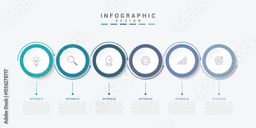 Modern minimalist elegant clean circular 6 steps editable infographic design template vector