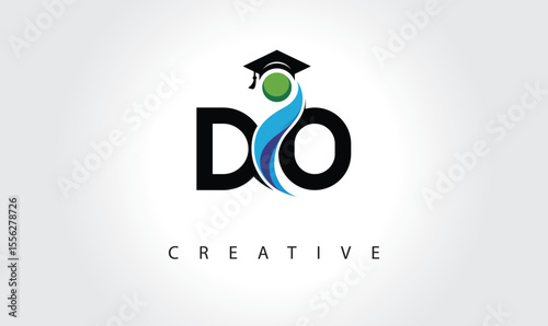 DO Creative Letter Logo with Graduation Cap and Abstract Human – Modern Education and Learning Symbol Design