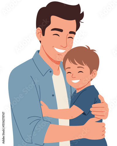 Heartwarming Embrace of Father and Young Son Illustrating Deep Family Love and Paternal Bond in a Joyous and Playful Moment of Togetherness