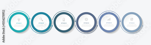 Modern minimalist elegant clean circular 6 steps editable infographic design template vector